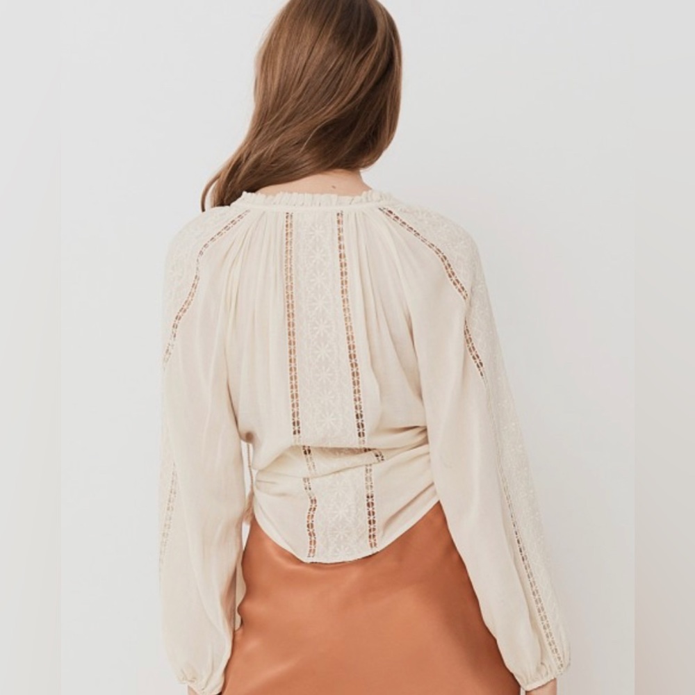 Spell Cream Crochet-Trim Tie Front Blouse - Picture 4 of 9